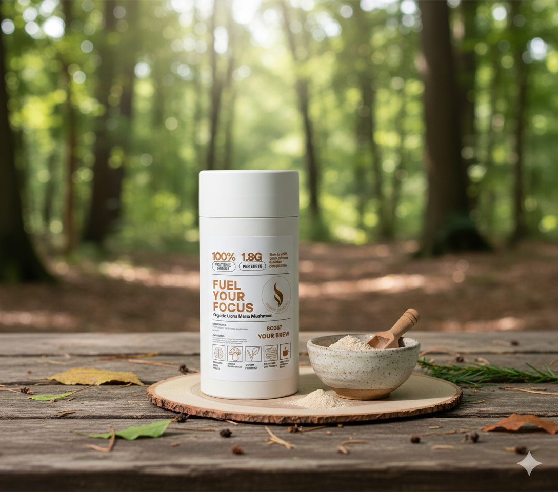 Brewdy Lion's Mane blend in a forest setting
