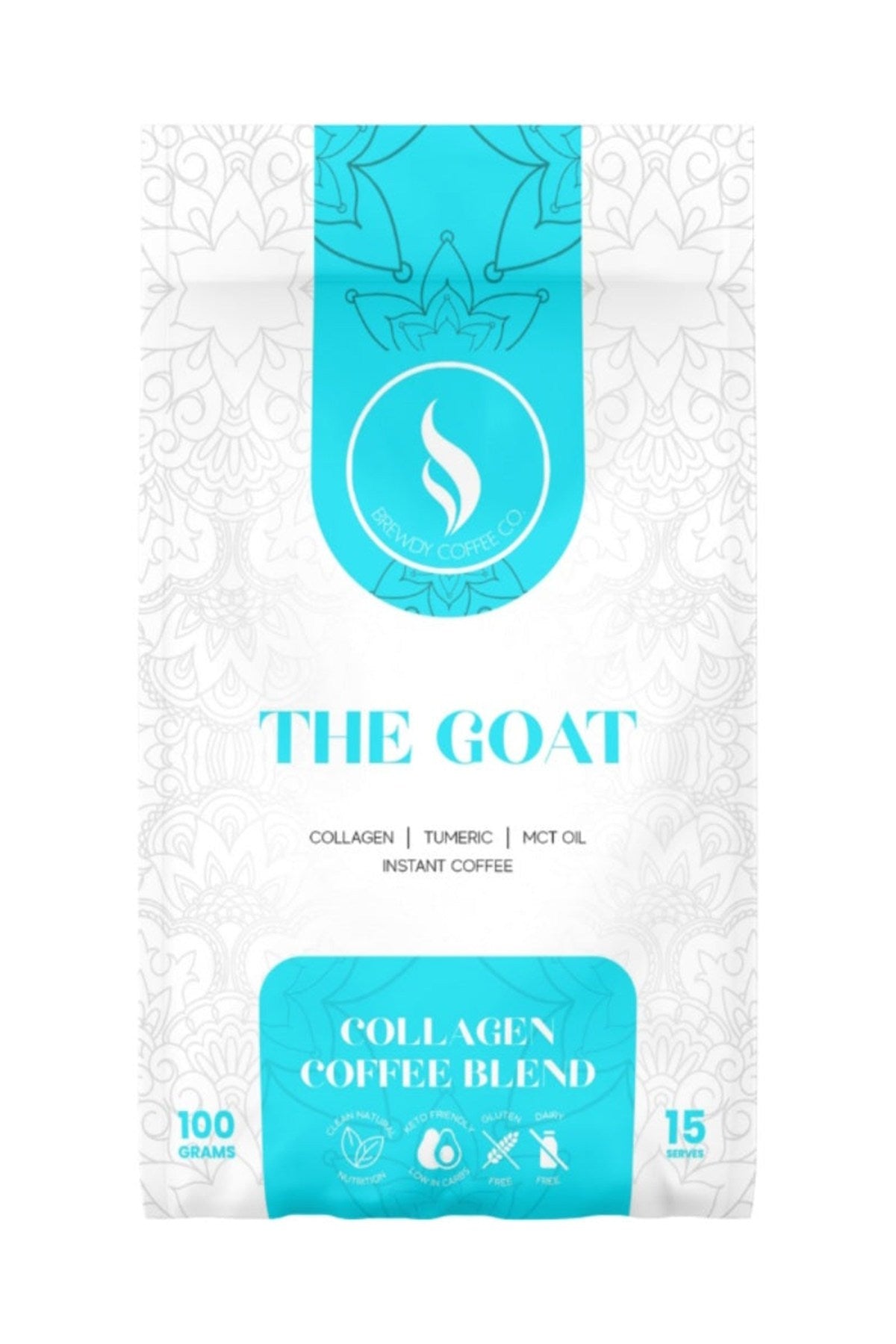 The GOAT Collagen Coffee, functional coffee blend, Brewdy Coffee Co, front of pack on white background