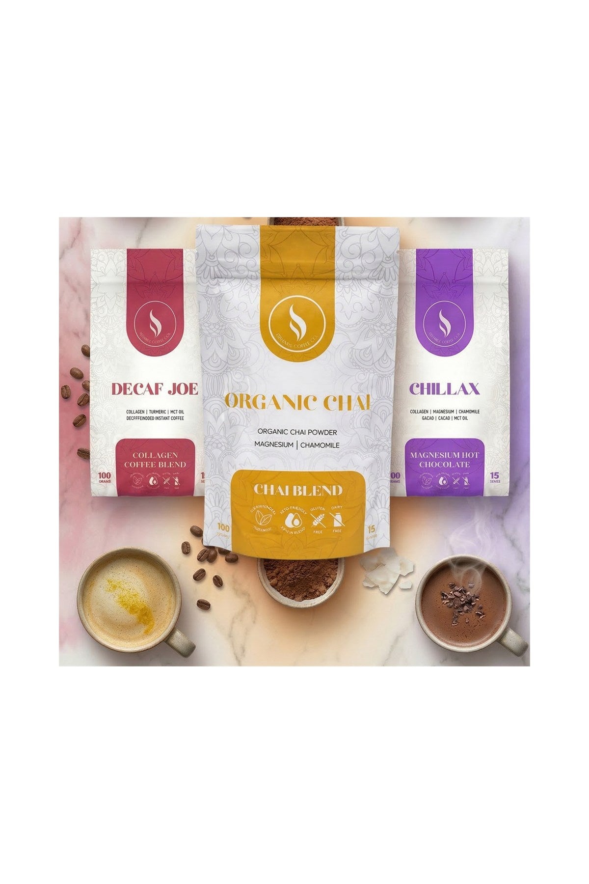 Calm Ritual Set, ritual gift set of three blends, Brewdy Coffee Co, front of pack on white background