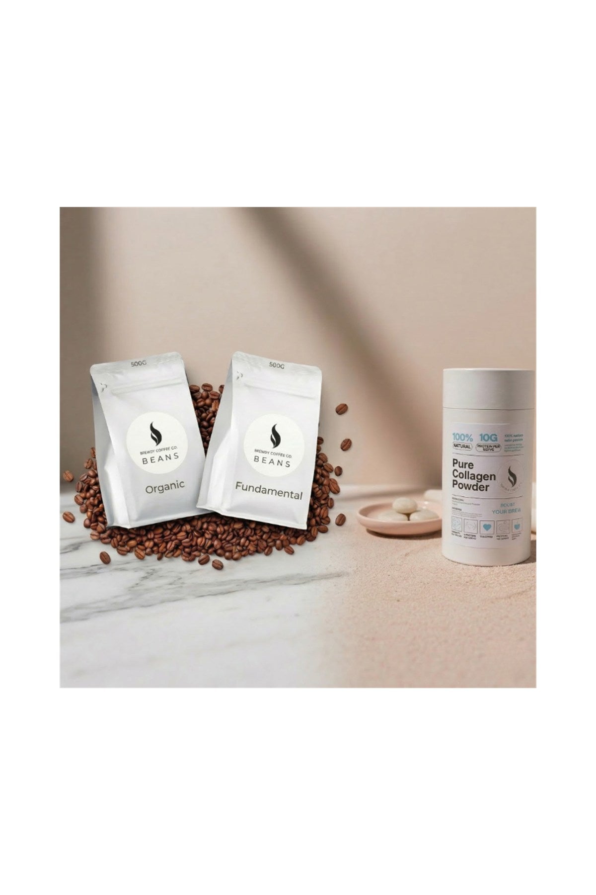 Coffee & Collagen Ritual Set, ritual gift set of three blends, Brewdy Coffee Co, front of pack on white background