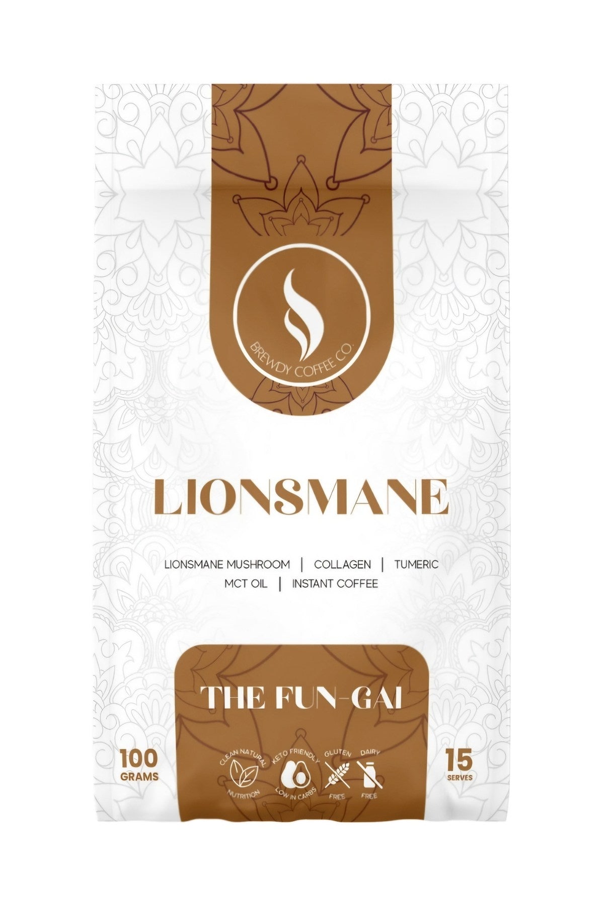 The Fun-Gai, functional coffee blend with lion's mane, Brewdy Coffee Co, front of pack on white background